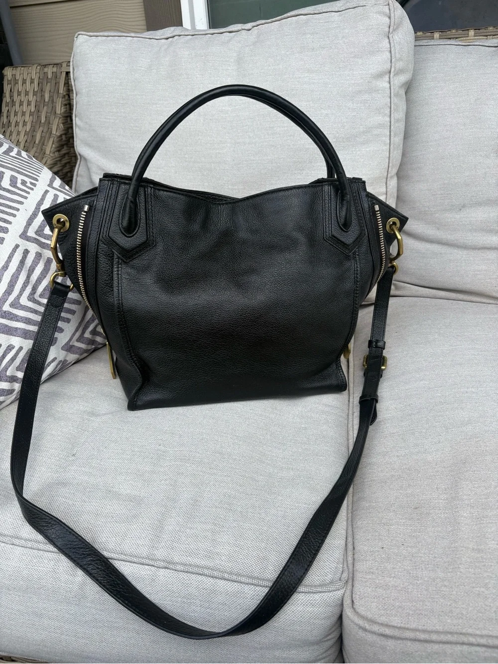 orYANY Black Leather Satchel with Adjustable Strap Brass Hardware